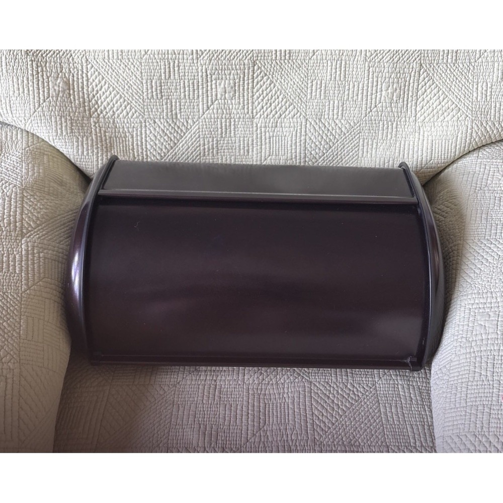 Retro Dark Brown Metal Roll Top Bread Box Countertop Kitchen Storage 17x11"